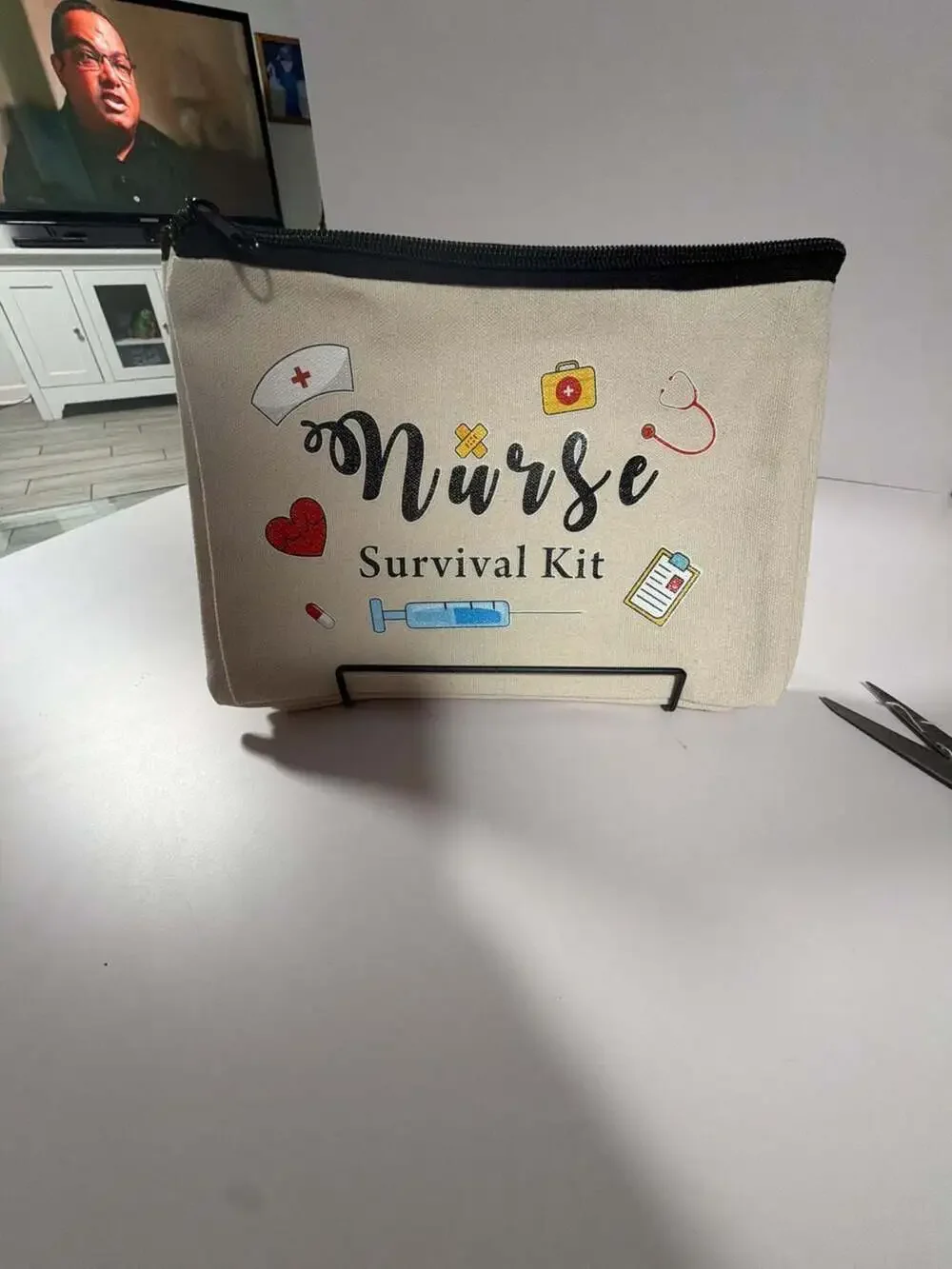Nurse Survival Kit Canvas Cosmetic Makeup Pouch Bag with Black Zipper